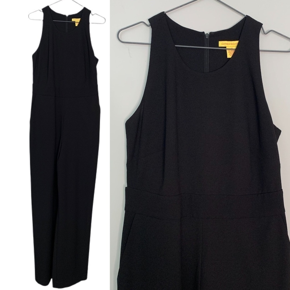 Catherine Malandrino Black Structured Cutout Wide Leg Jumpsuit